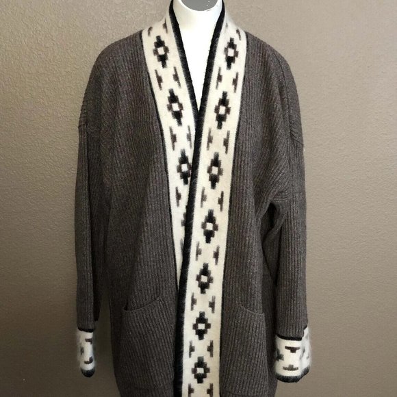 Southwestern Aztec Lilly of California 80's Long Cardigan Sweater Wool Blend - Picture 1 of 5